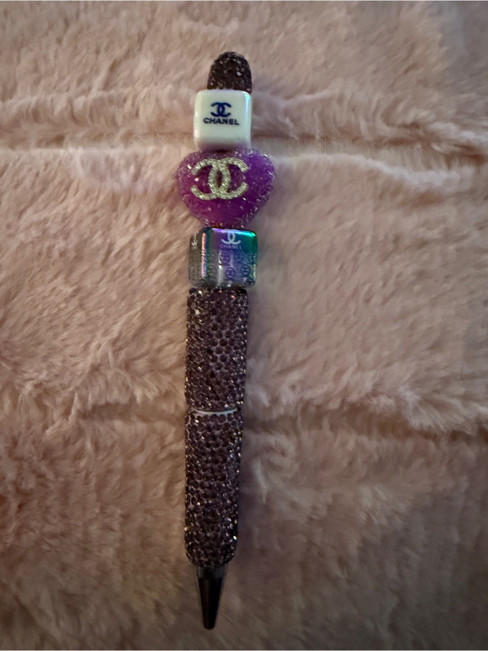 CHANEL Purple Beaded Heart Charm Pen